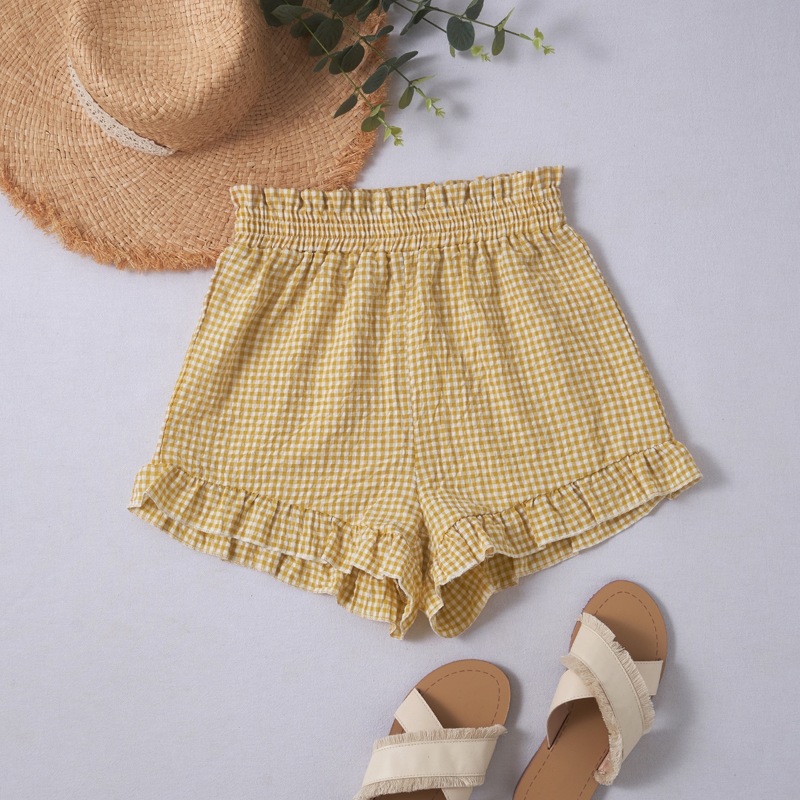 

Gingham Frill Shorts, Yellow