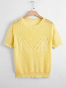 Plus Solid Pointelle Knit Crew Neck Knit Top - Yellow - View 1