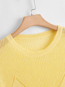Plus Solid Pointelle Knit Crew Neck Knit Top - Yellow - View 3
