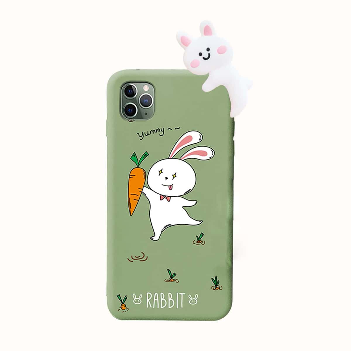 

3D Rabbit Decor Cartoon Graphic Phone Case, Multicolor