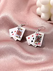 Playing Card Drop Earrings - White - View 2