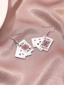 Playing Card Drop Earrings - White - View 3