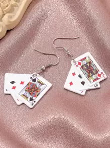 Playing Card Drop Earrings - White - View 4