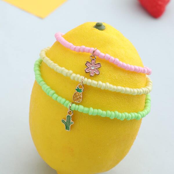 

3pcs Girls Beaded Bracelet, Multicolor