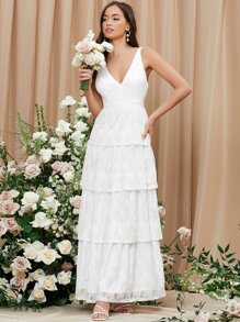 SHEIN Belle 多層下擺吊帶洋裝 - 白色 - 查看 1