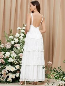 SHEIN Belle 多層下擺吊帶洋裝 - 白色 - 查看 2