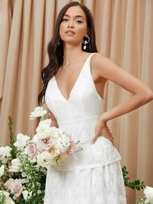 SHEIN Belle 多層下擺吊帶洋裝 - 白色 - 查看 4