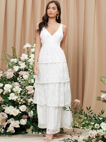 SHEIN Belle 多層下擺吊帶洋裝 - 白色 - 查看 5