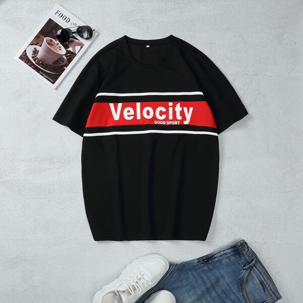 

Men Letter Graphic Crew Neck Tee, Black