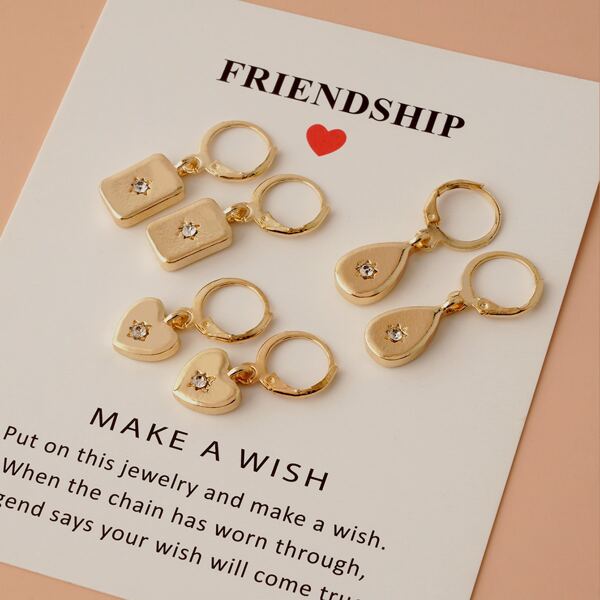

3pairs Rhinestone Heart Decor Drop Earrings, Gold
