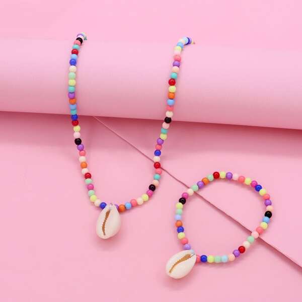 

2pcs Toddler Girls Beaded Jewelry Set, Multicolor
