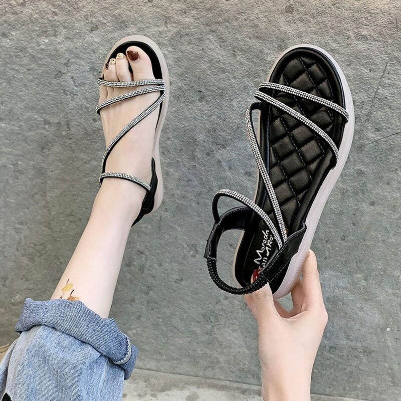 

Rhinestone Ankle Strap Sandals, Black