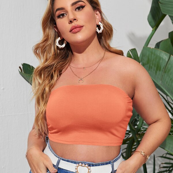 

Plus Solid Crop Tube Top, Orange