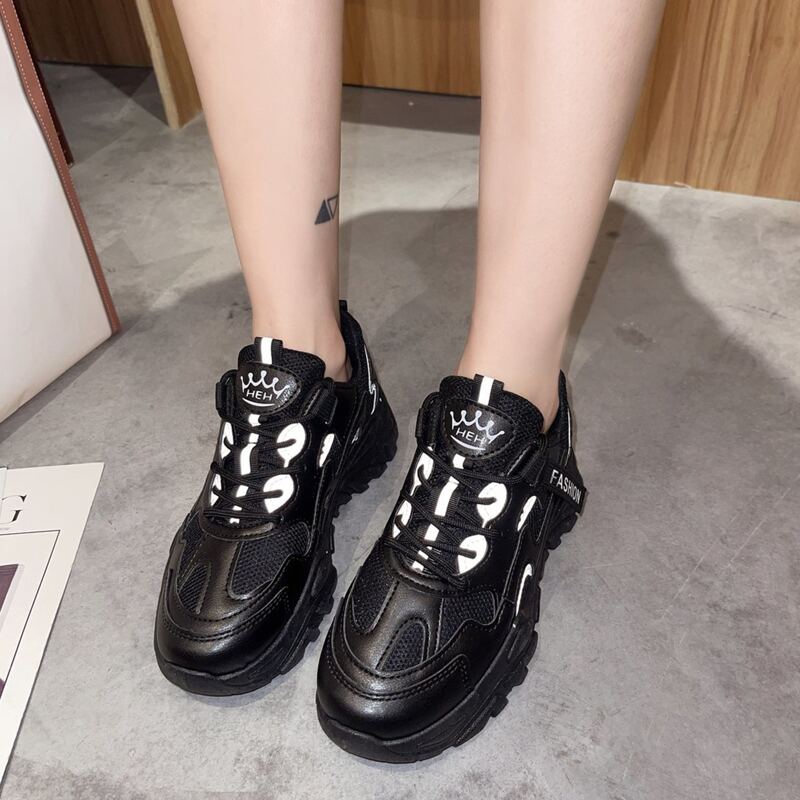 

Lace-up Mesh Chunky Sneakers, Black