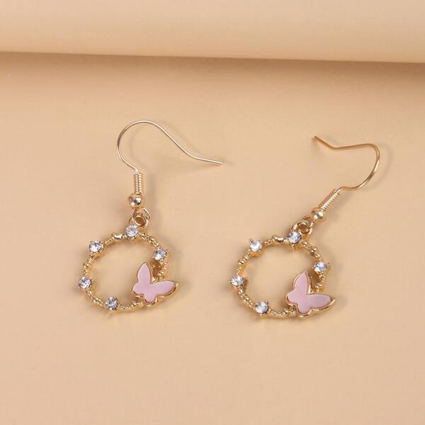 

Rhinestone Butterfly Decor Drop Earrings, Pink