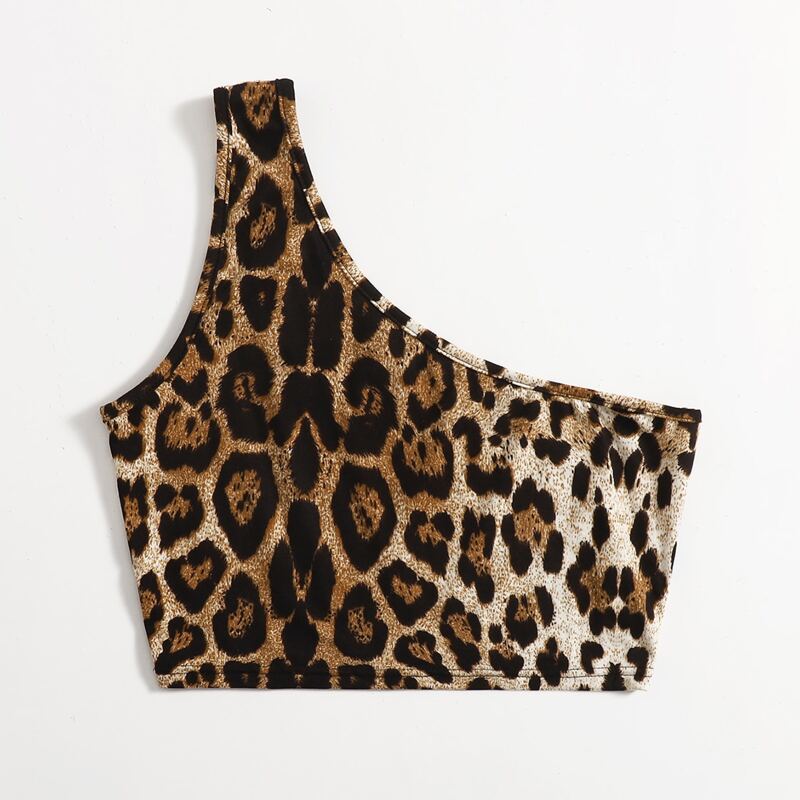 

Leopard One Shoulder Crop Top, Multicolor