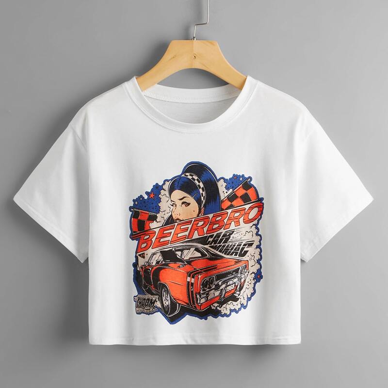 

Letter Figure & Car Graphic Tee, White