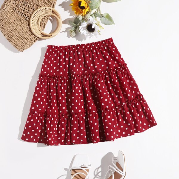 

Polka Dot Layered Hem Skirt, Burgundy