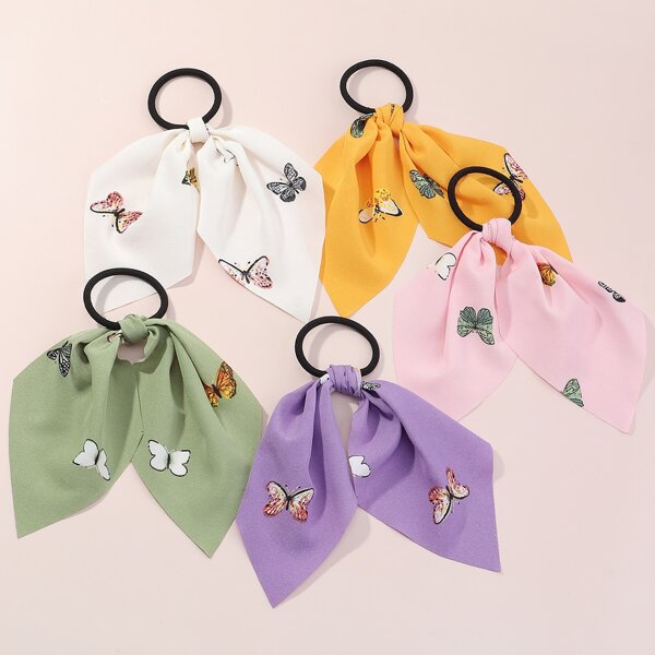 

5pcs Toddler Girls Butterfly Print Scarf Hair Tie, Multicolor