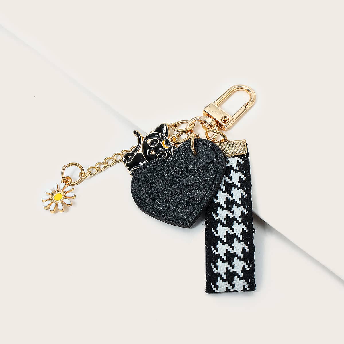 

Heart & Cat Bag Charm, Black