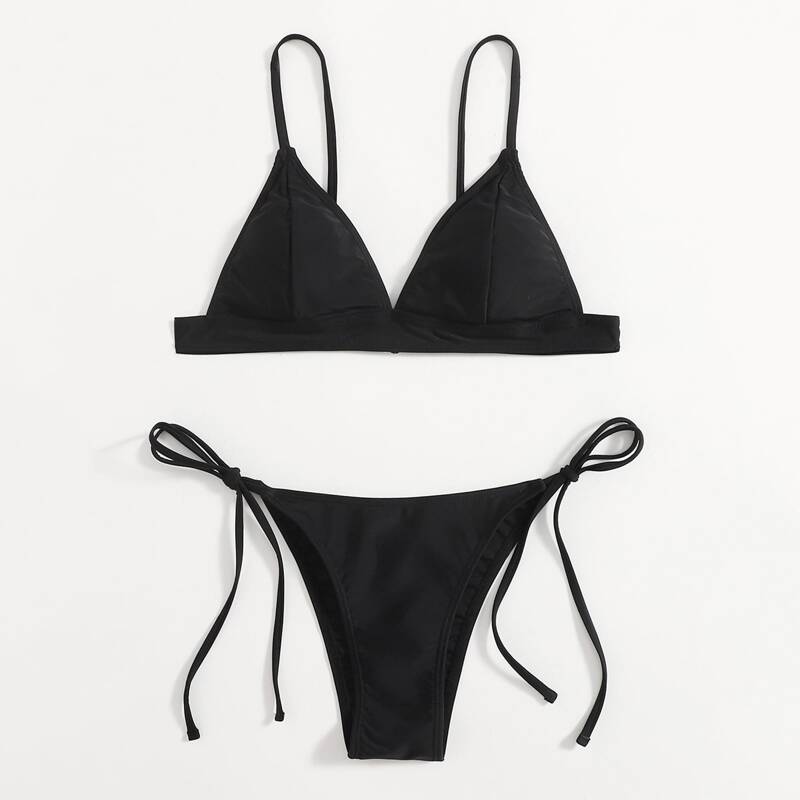 

Solid Tie Side Bikini Swimsuit, Black