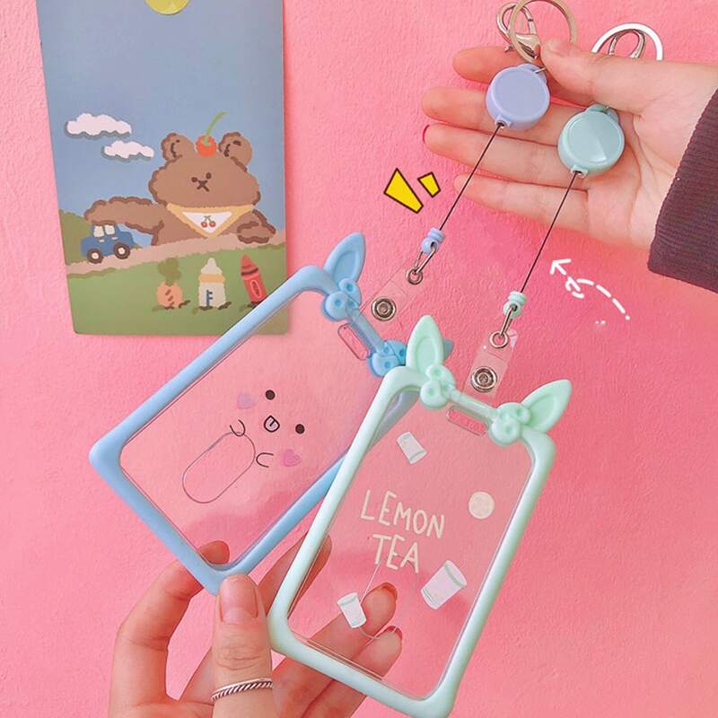 

1pc Cartoon Card Holder With Keychain, Multicolor