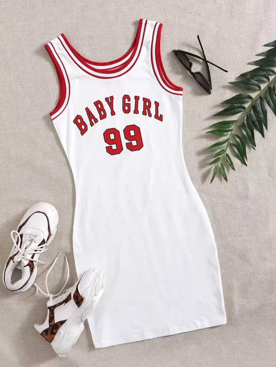 Muchica Letter Graphic Ringer Dress - White - View 1