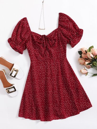 فستان رباط الظهر بطباعة شاملة بوهو