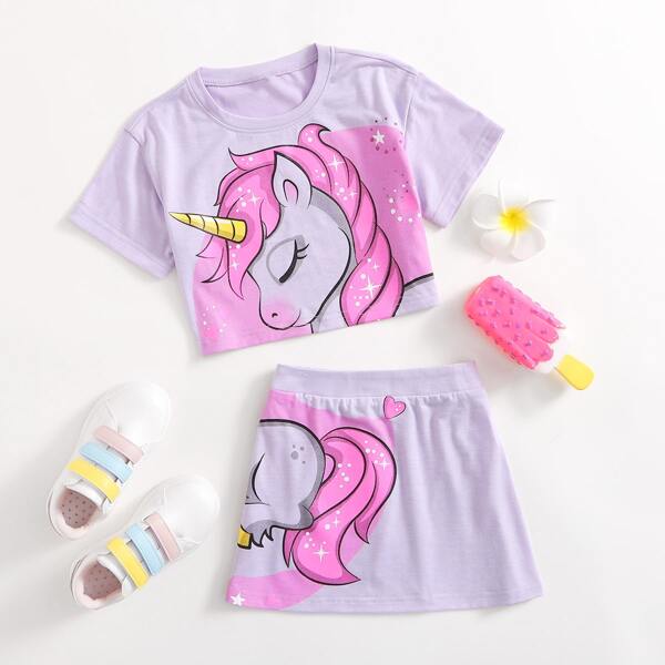 

Toddler Girls Unicorn Tee & Skirt, Lilac purple