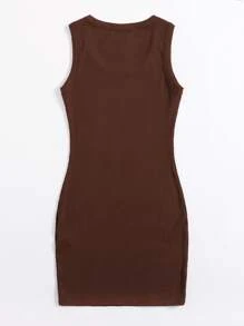 SHEIN Vestido Canalé Liso Casual - Café integral - Ver 2
