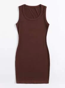 SHEIN Vestido Canalé Liso Casual - Café integral - Ver 3
