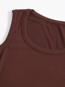 SHEIN Vestido Canalé Liso Casual - Café integral - Ver 4