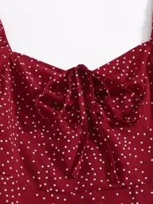 Soleia 雞心領泡泡袖抽繩抽褶斑點洋裝