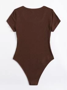 SHEIN EZwear Scoop Neck Rib-knit Bodysuit - Chocolate Brown - View 2