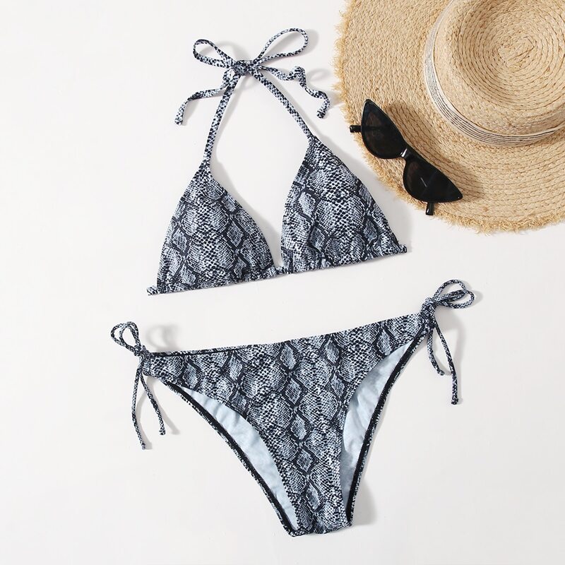 

Snakeskin Print Bikini Swimsuit, Multicolor