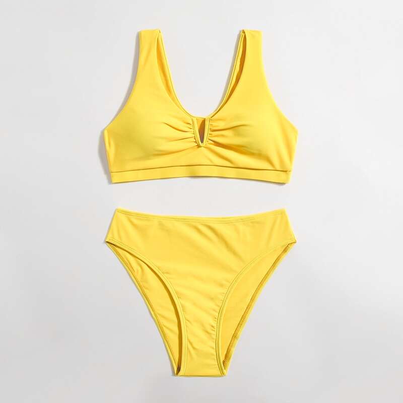 

Solid V Wired Bikini Swimsuit, Yellow