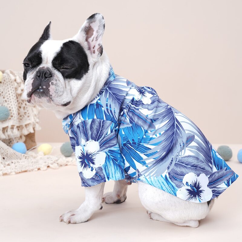 

Flower Print Pet Shirt, Blue and white