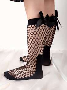 Calcetines de malla con lazo para Niñas - Negro - Ver 2