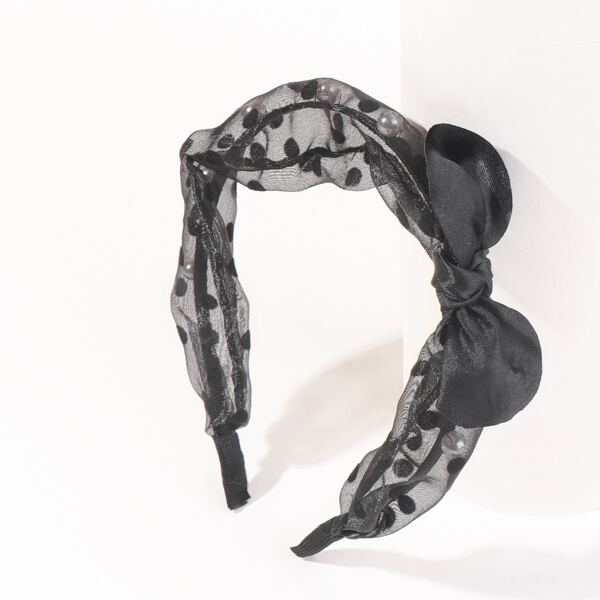 

Girls Bow Decor Polka Dot Headband, Black