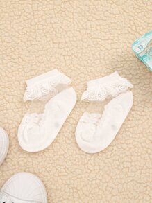 1雙兒童花邊蕾絲褶皺薄款公主襪,適用於夏季 - 白色 - 查看 2