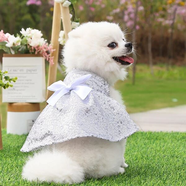 

Bow Decor Sequin Pet Dress, Silver