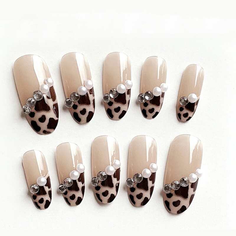 

24pcs Leopard Fake Nail, Multicolor