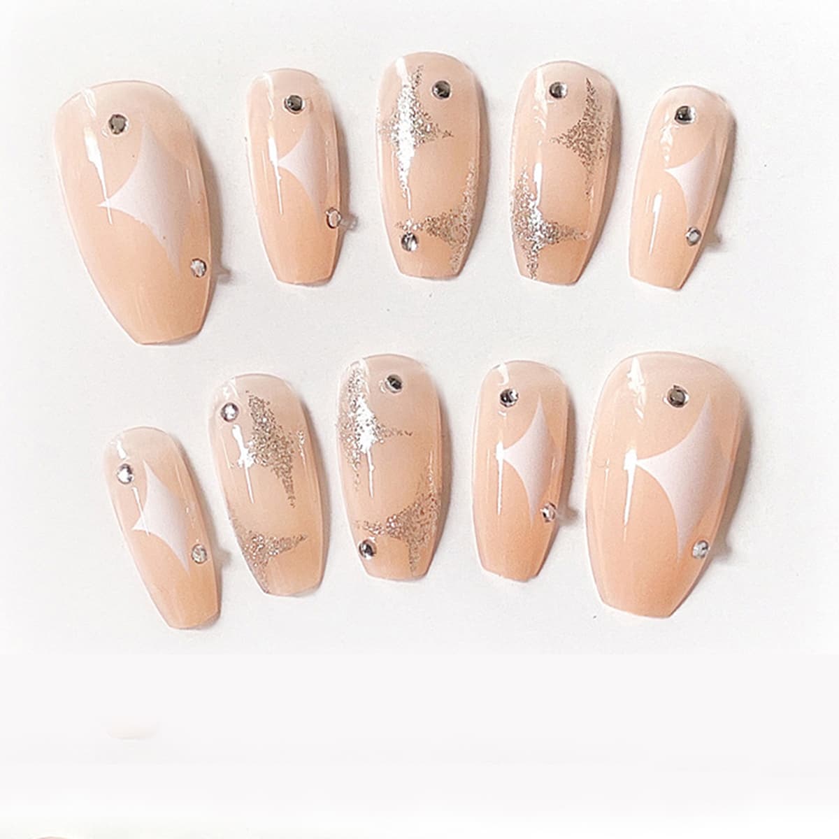 

24pcs Star Fake Nail, Baby pink