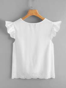 SHEIN Clasi 荷葉邊鐳射剪裁上衣 - 白色 - 查看 2