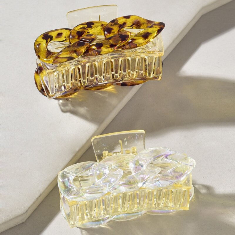 

2pcs Chain Design Hair Claw, Multicolor
