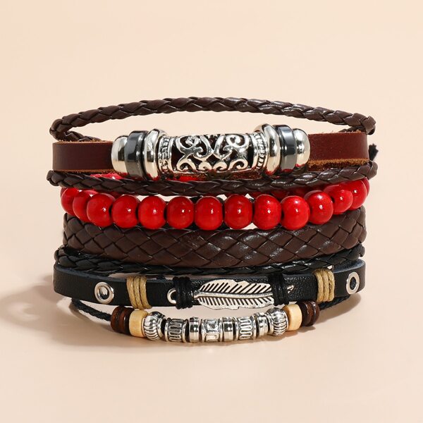 

4pcs Men Bead Detail Bracelet, Multicolor