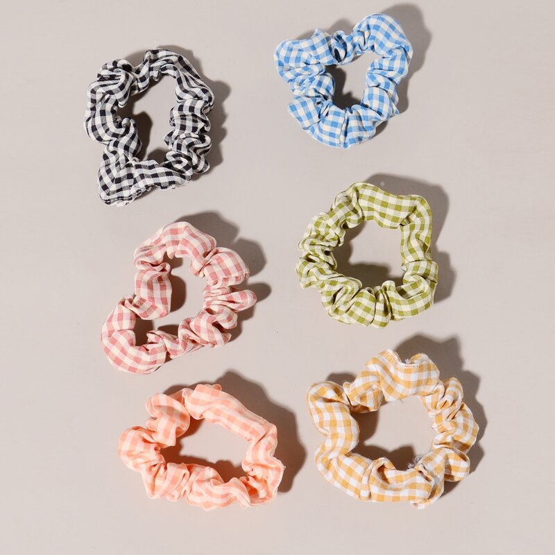 

6pcs Gingham Print Scrunchie, Multicolor