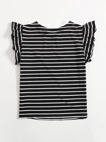 SHEIN EZwear Heart Print Striped Top - Black - View 2