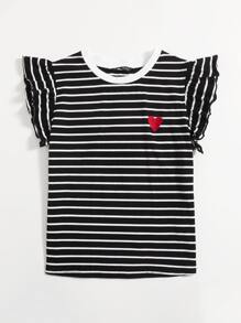 SHEIN EZwear Heart Print Striped Top - Black - View 4