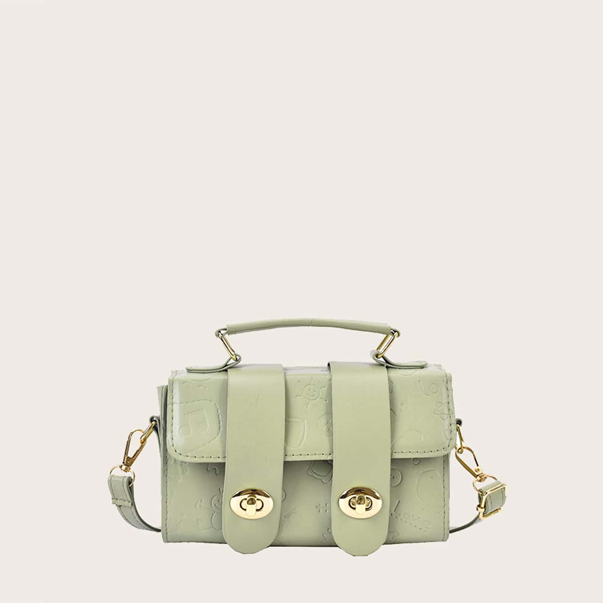

Cartoon Embossed Satchel Bag, Green